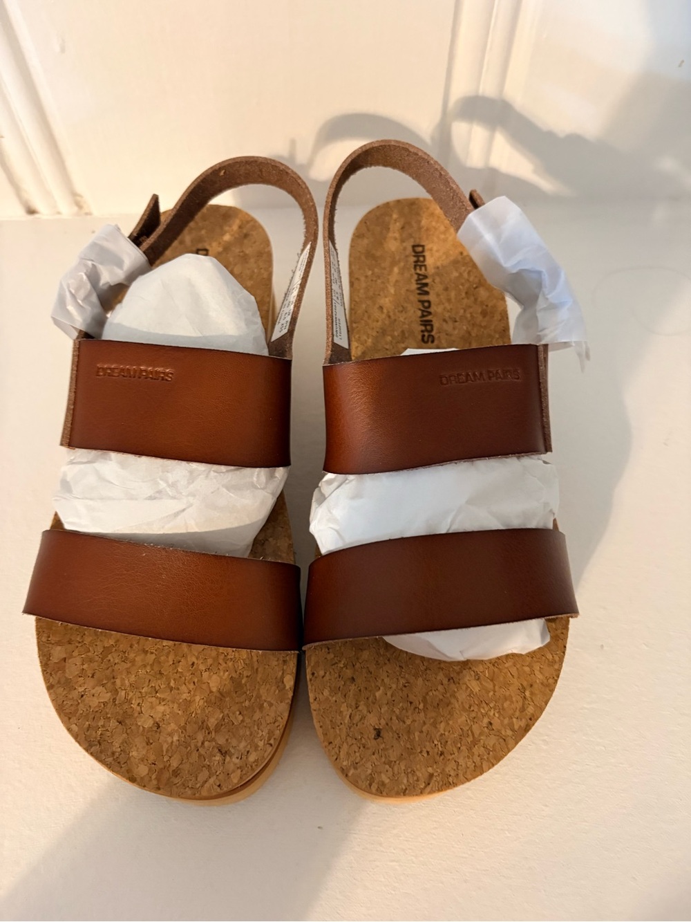 Dream Pairs Tan Brown Cork Slide Sandals